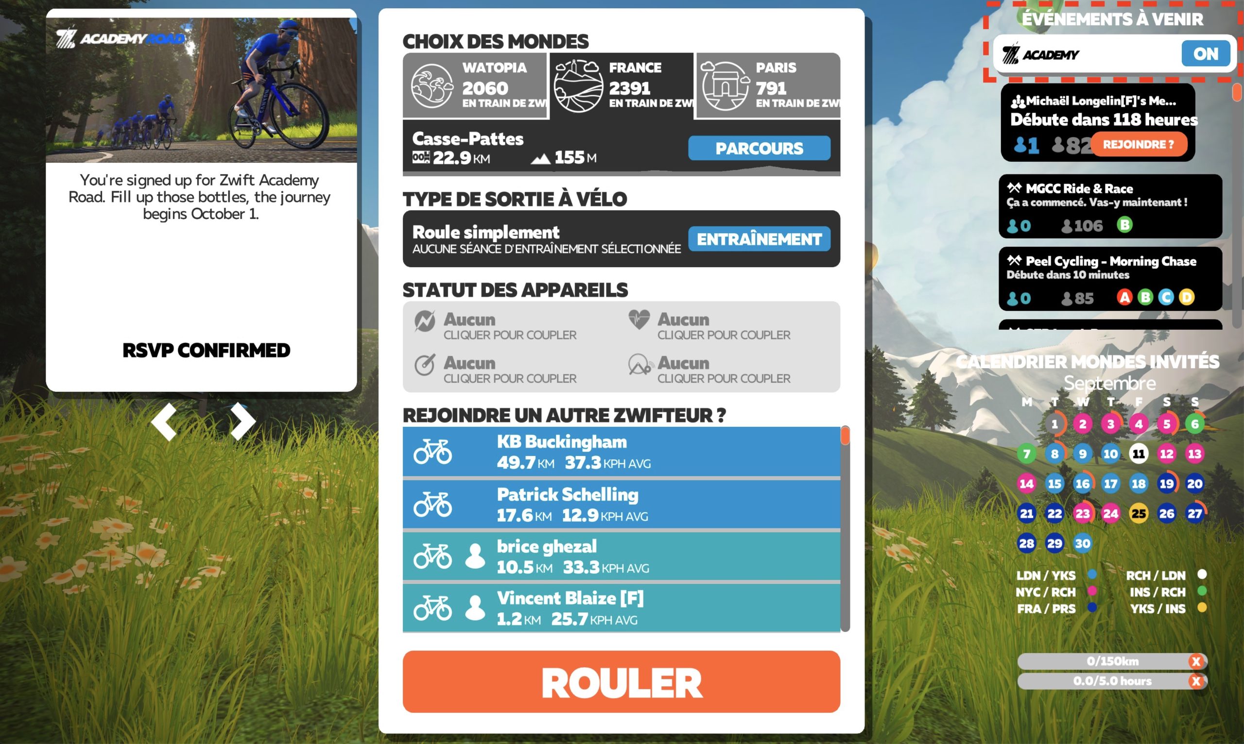 Zwift filtre zwift academy