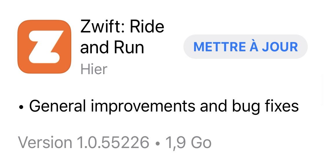 zwift note version sept 2020 iOS
