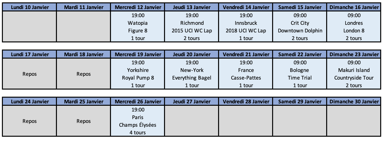 Frenchy Fuzion routes zwift 3eme édition calendrier