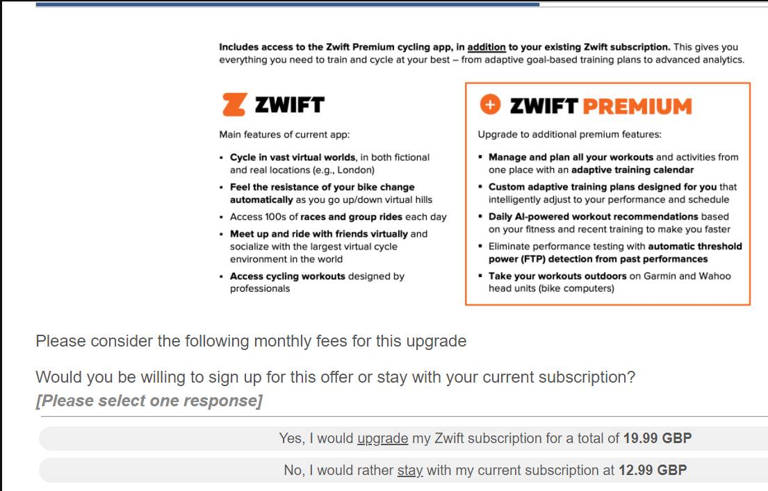 Sondage Zwift Premium